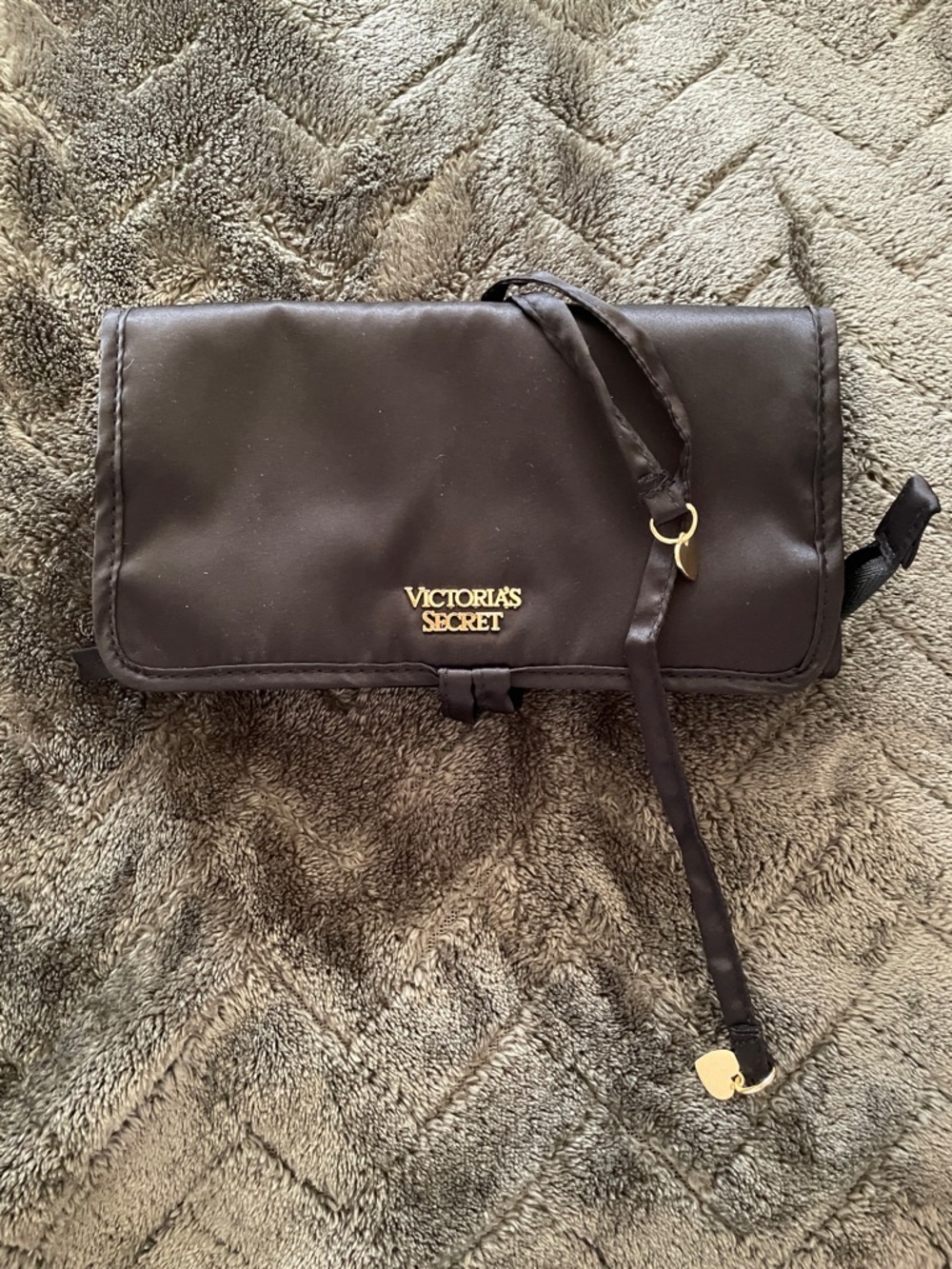Victoria's Secret Black Travel Jewelry Roll with Gold Accents